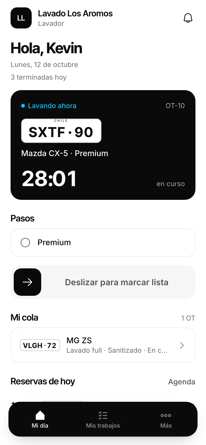 Mi día del lavador en la app de Automovity