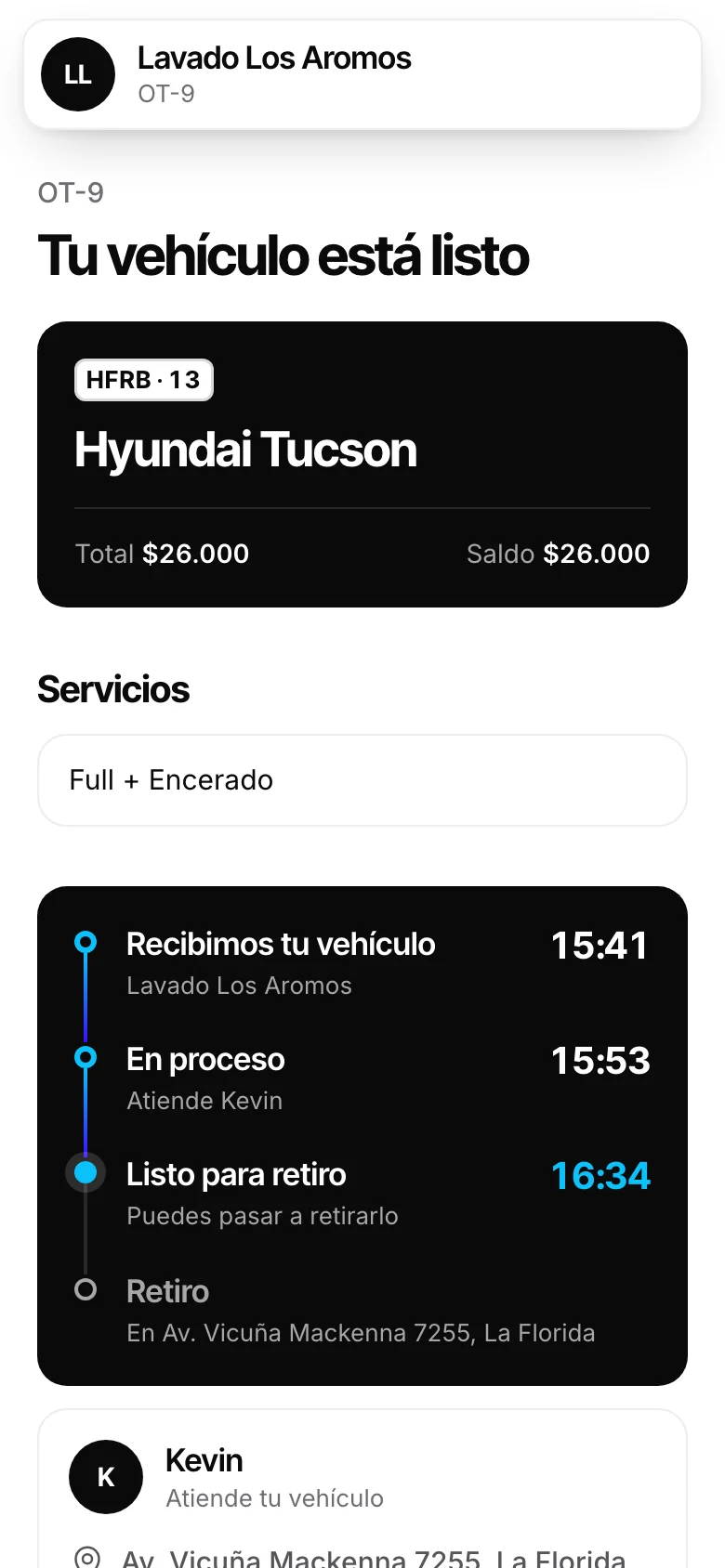 Link de seguimiento que recibe el cliente en Automovity: tu vehículo está listo